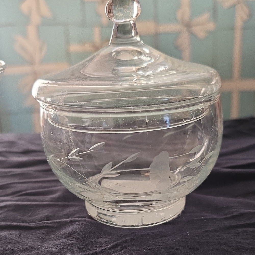 Etched Glass Candy Jar with Lid